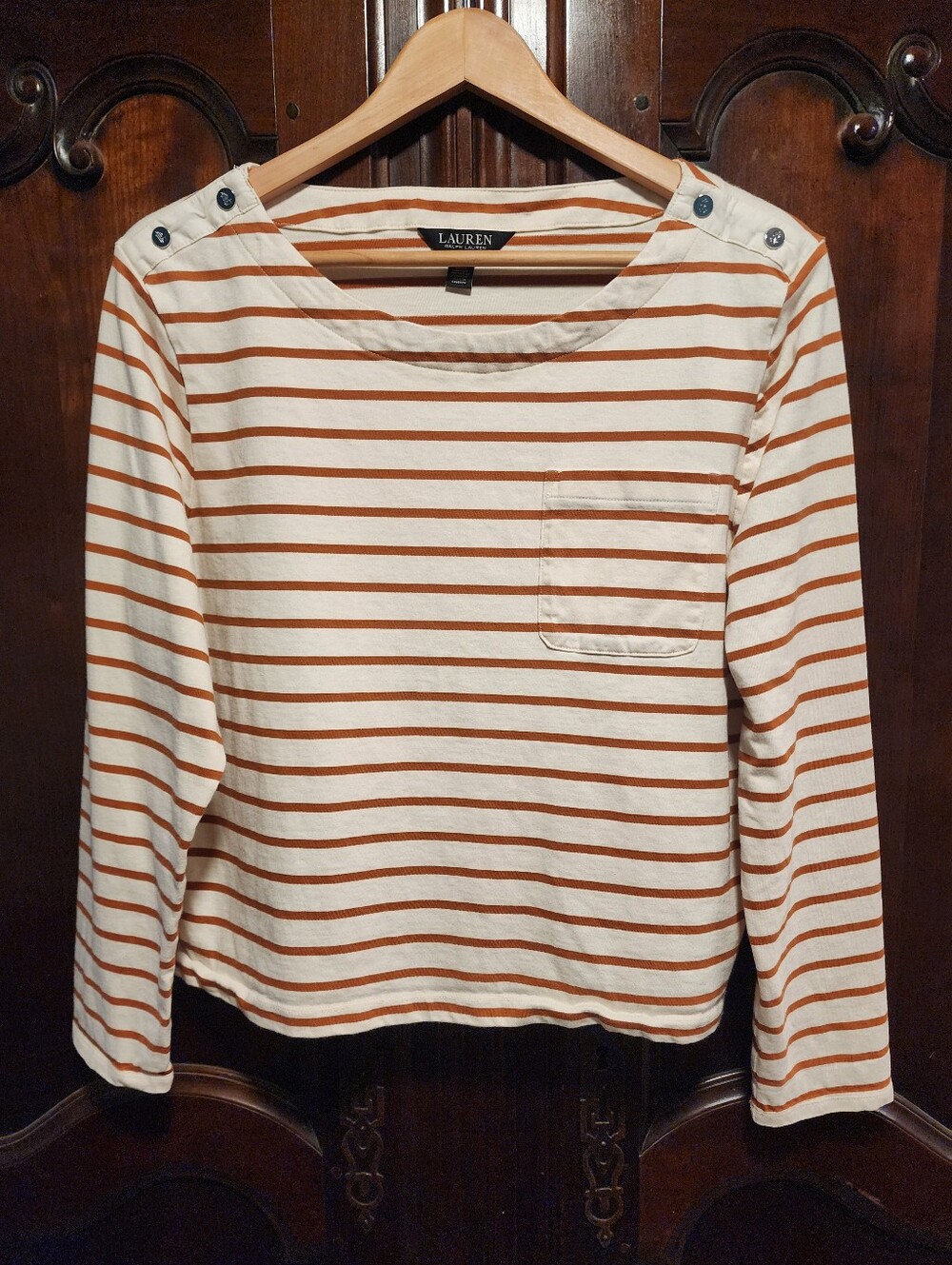 RALPH LAUREN - Ivovry & Orange Longsleeve Top